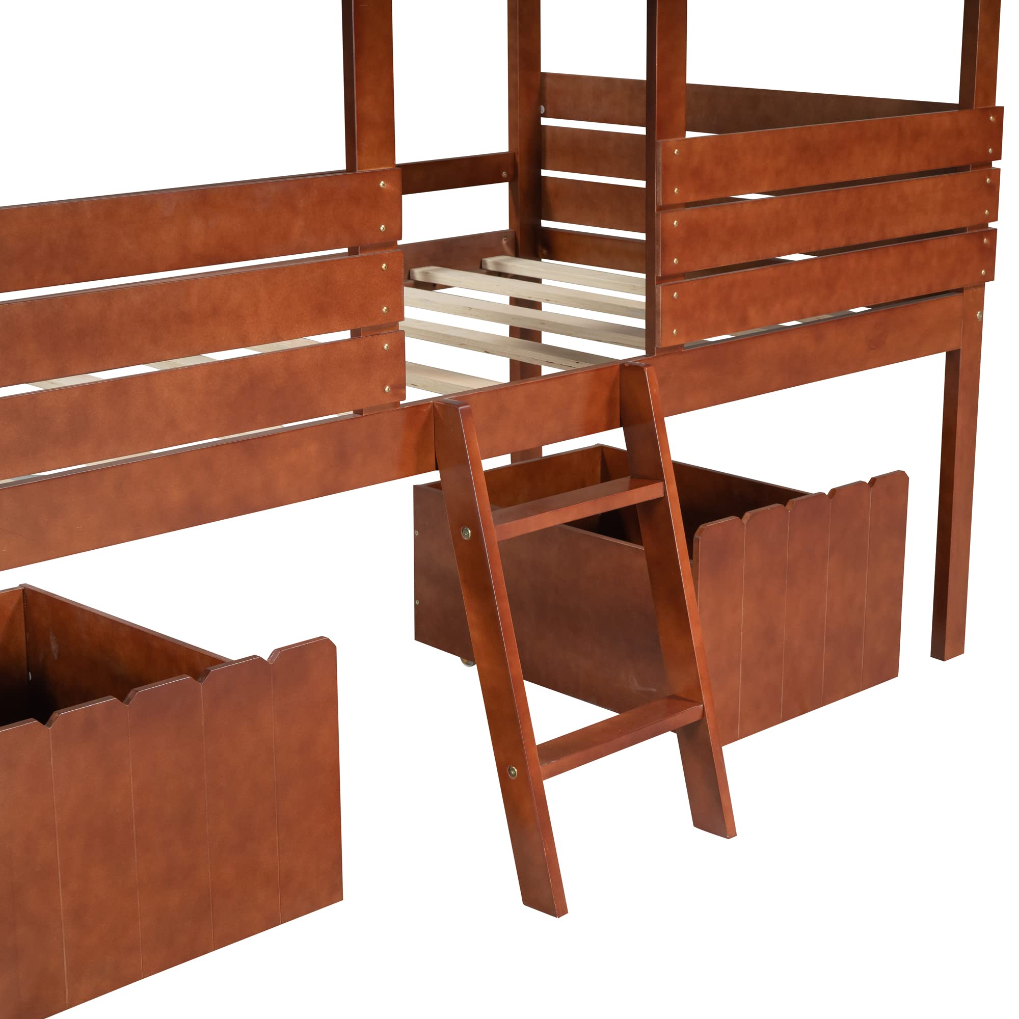Softsea Twin House Loft Bed with Storage - Kids Play & Sleep Space