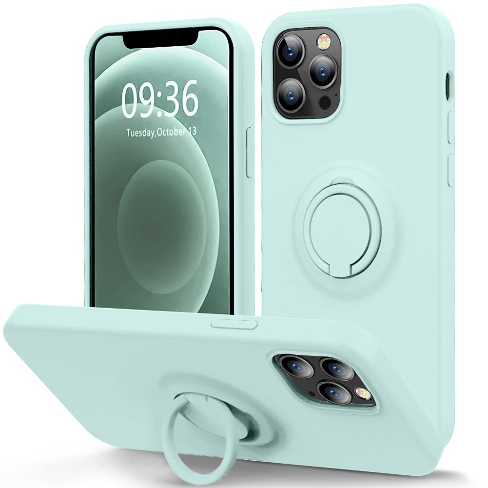 MOCCA iPhone 12 Pro Max Case 6.7 inch with Ring Kickstand & Shockproof Protection | Soft Microfiber Lining | Anti-Scratch Full Body Cover (Mint Green) - Perfect for Work, Travel & Everyday Use