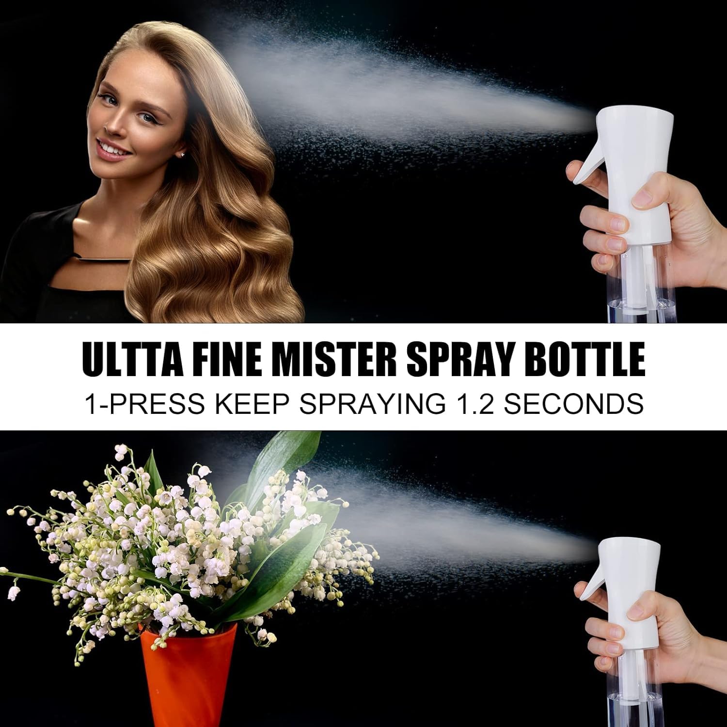Ballotte 300ml Continuous Fine Mist Spray Bottle - Transparent White for Hair Styling, Cleaning, Plants & Travel - Multi-Purpose Refillable Water Mister for Salon, Home & Garden Use