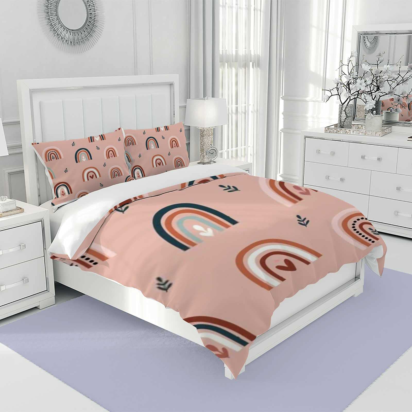 CHIGUA 3-Piece Polyester Duvet Cover Set with 2 Pillow Shams - Ultra Soft Machine Washable Bedding for King Size Bed | Boho Chic Rainbow Design for Bedroom & Hotel Use