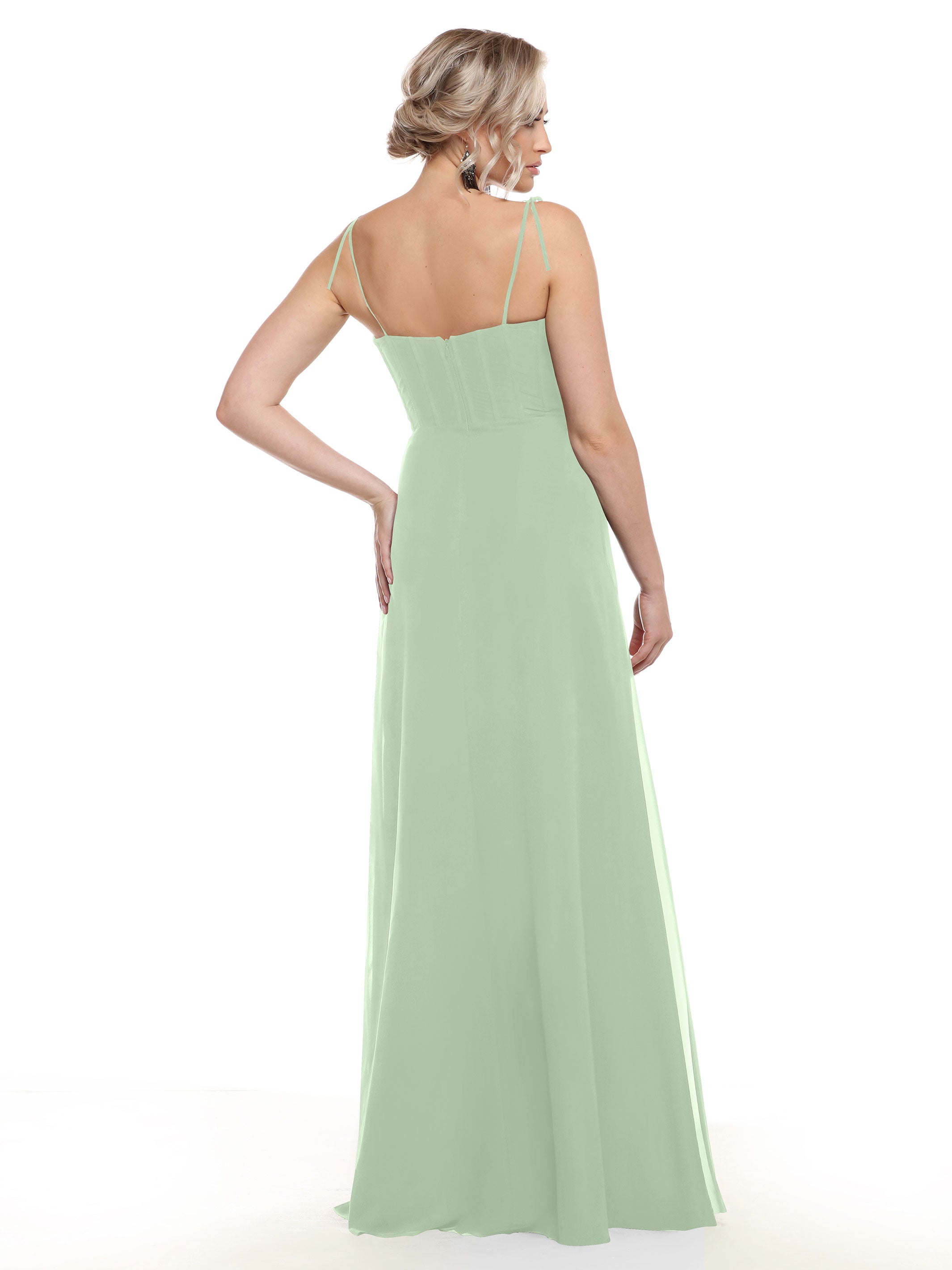 Elegant 80144 Chiffon A-Line Bridesmaid Dress with V-Neck & Spaghetti Straps - Perfect for Weddings, Formal Events & Special Occasions