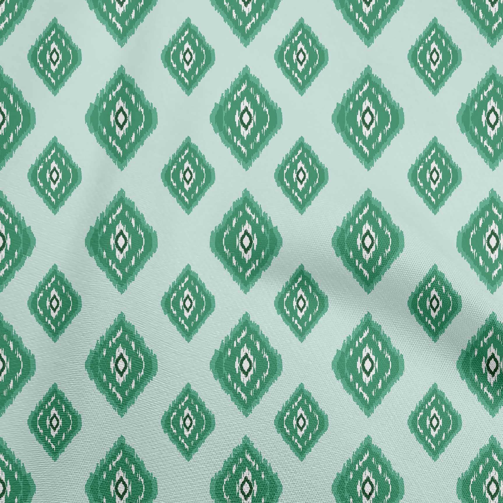 oneOone Polyester Spandex Green Ikat Print Fabric - 56 Inch Wide for DIY Clothing, Quilting & Home Decor | Premium Stretch Material for Dresses, Curtains & Craft Projects