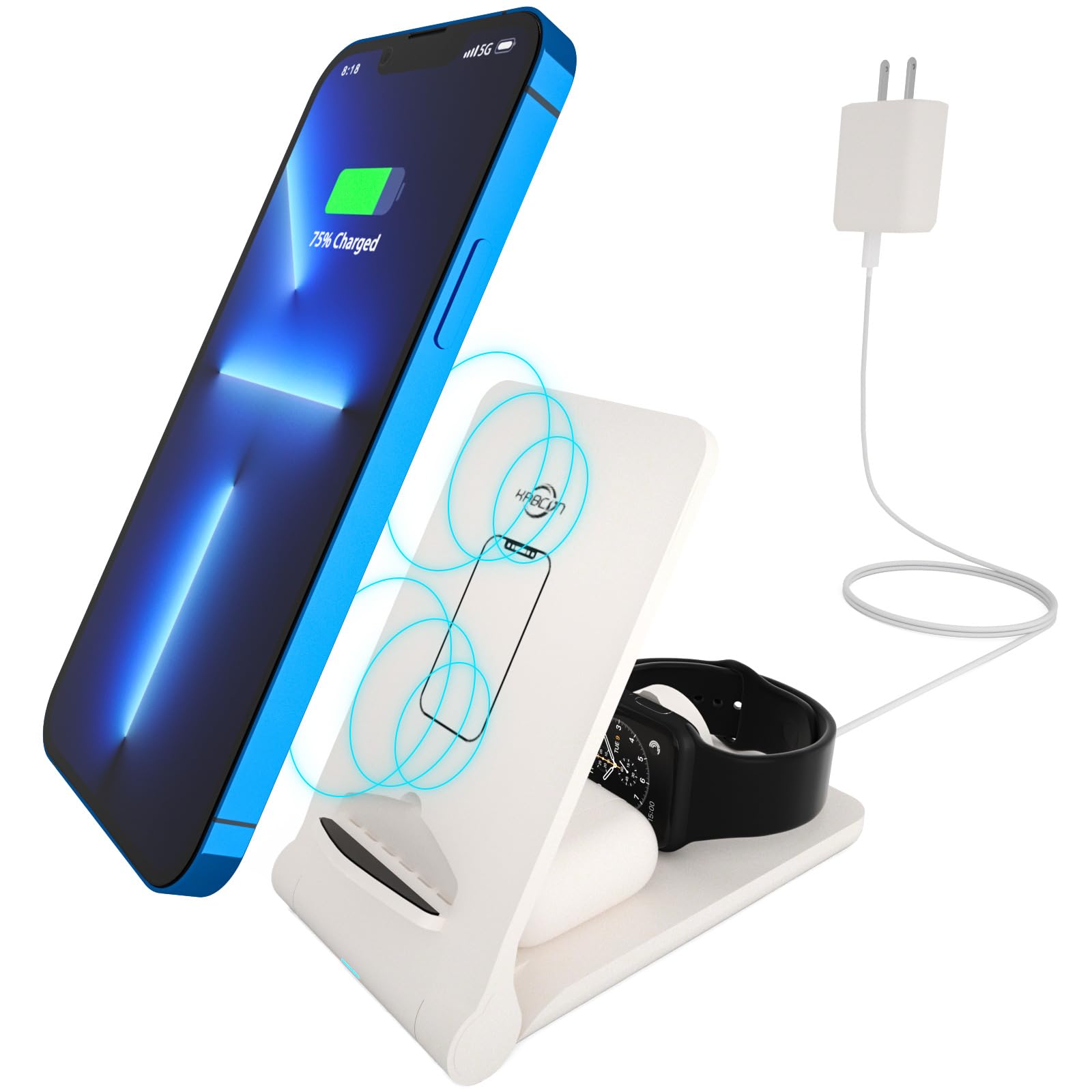 3-in-1 Wireless Charging Station - 15W Fast Foldable Charger for iPhone 14/13/12/11/Pro/Max/SE, Apple Watch 6/5/4/3/2/1 & AirPods Pro - Includes 20W PD Adapter (White) | Perfect for Bedside, Office & Travel Charging