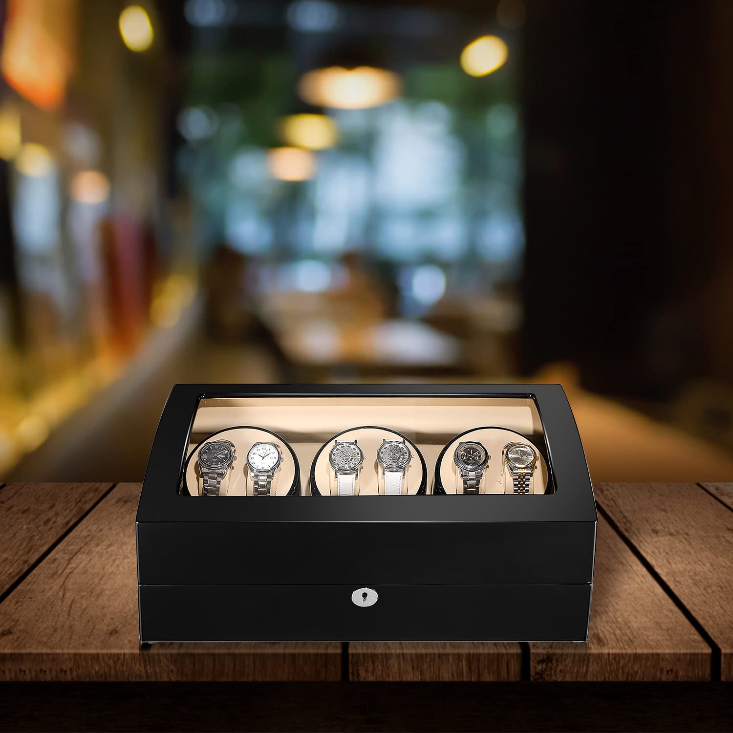 6 Automatic Watch Winder Box with 7 Extra Storage Slots - Quiet Mabuchi Motor - Large Capacity Watch Case for Men & Women - Perfect for Watch Collections, Travel & Display