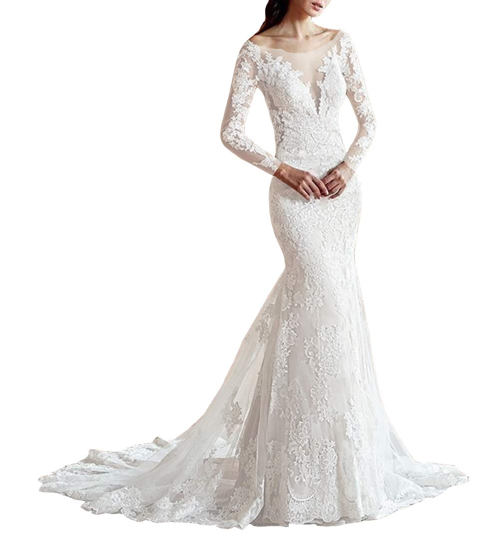 Emanni Women's Elegant V-Neck Lace Applique A-Line Prom Gown - White Formal Wedding Dress for Brides, Evening Gala & Special Occasions