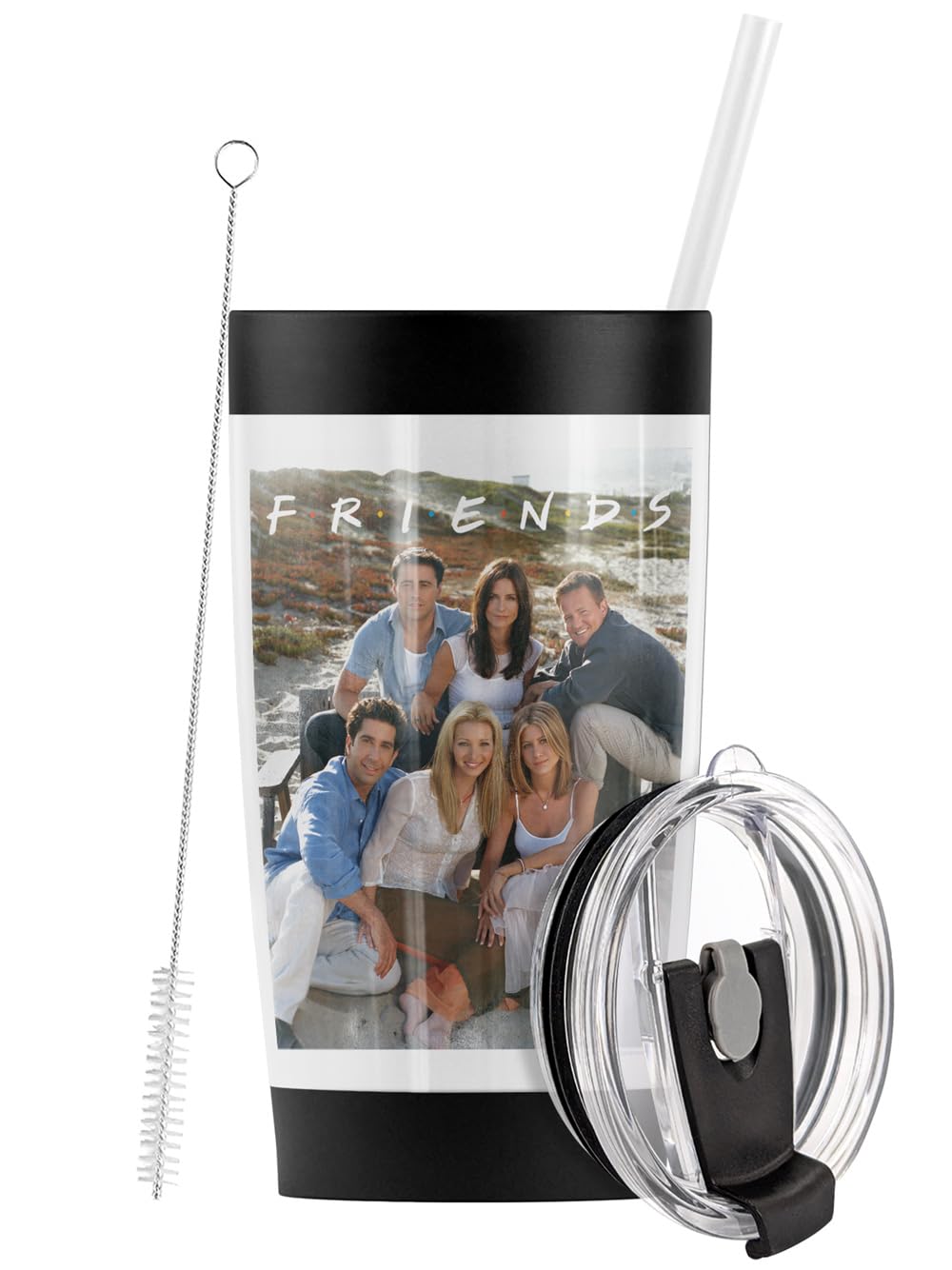 LOGOVISION Friends Life's A Beach 20oz Stainless Steel Tumbler - Vacuum Insulated Double Wall Travel Mug with Straw & Leakproof Flip Lid | Keeps Drinks Hot/Cold for Hours | Perfect for Iced Coffee, Tea, Water & Hot Beverages | Great for Office, Gym, Travel & Outdoor Activities