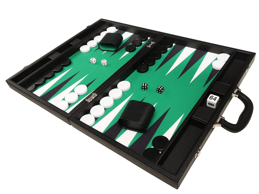 Premium 19-Inch Backgammon Set - Large Wooden Board with Black Frame & Green Felt Playing Surface, Classic Black and White Points - Perfect for Family Game Nights, Travel, and Casino-Style Entertainment