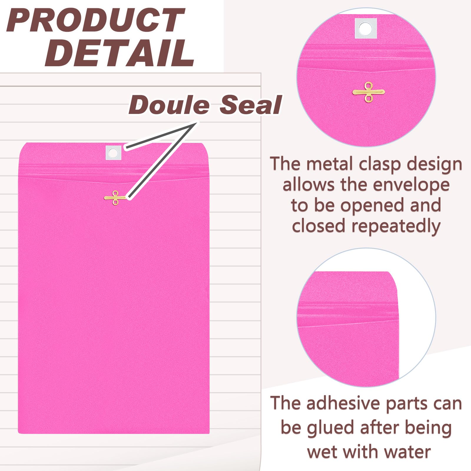 Geyee 100 Pcs Colored Manila Clasp Envelopes with Gummed Seal - 9 x 12 Inch Rose Pink for Home, Office & Business - Perfect for Mailing, Document Storage & Organizing Files