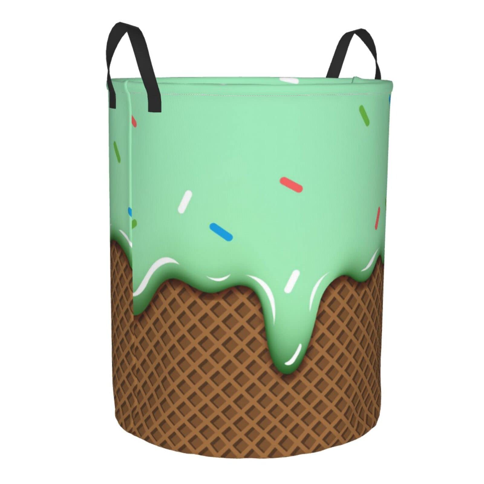 Collapsible Laundry Basket with Handle - Waterproof Fabric Hamper for Clothes, Toys & Storage | Foldable Organizer Bin for Bathroom, Bedroom & Dorm | Large Capacity Dirty Clothes Basket (Mint Vanilla)