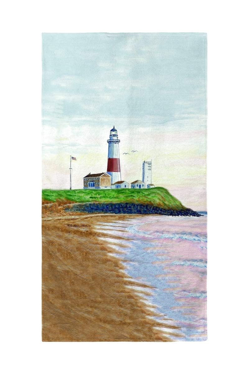 Betsy Drake Montauk Lighthouse Beach Towel - Large, Soft & Absorbent - Perfect for Beach, Pool, Picnics & Travel