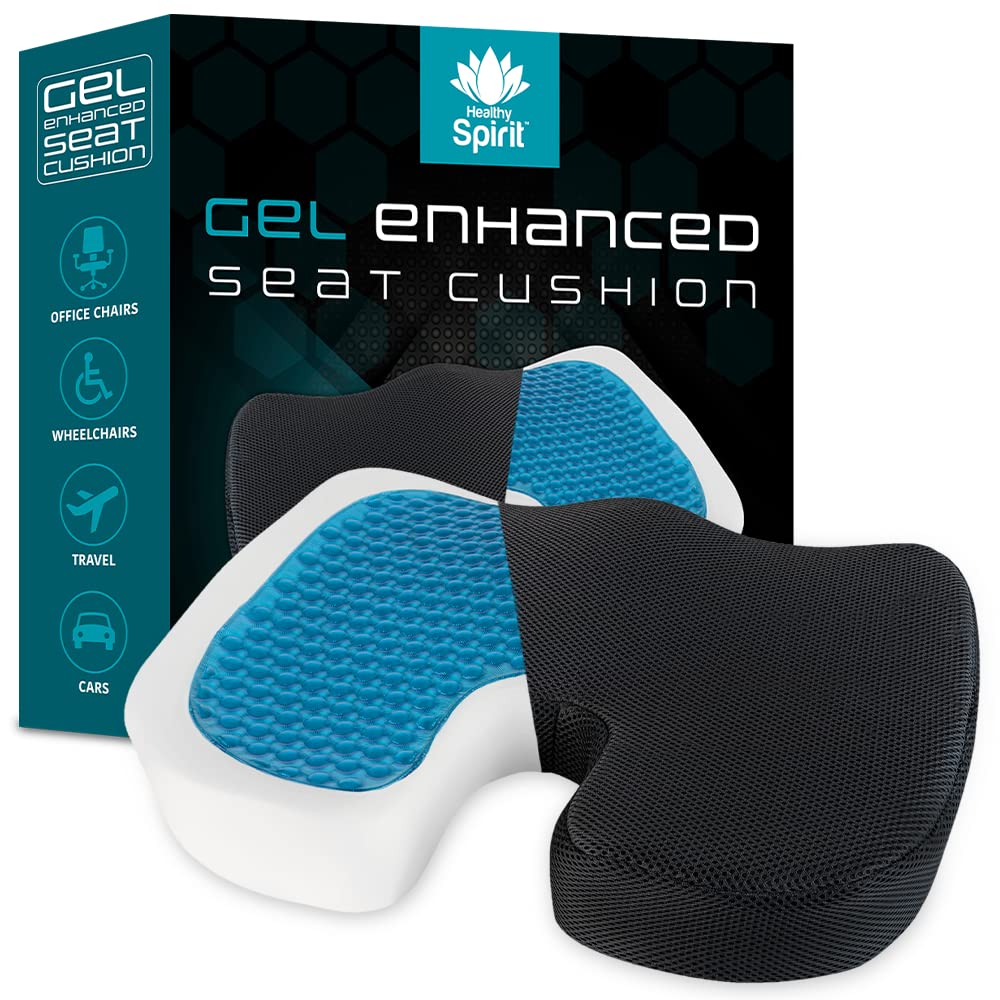 Premium Gel & Memory Foam Seat Cushion for Office Chair & Car - Coccyx Support & Pressure Relief - Black - Ideal for Long Sitting, Driving & Back Pain Relief