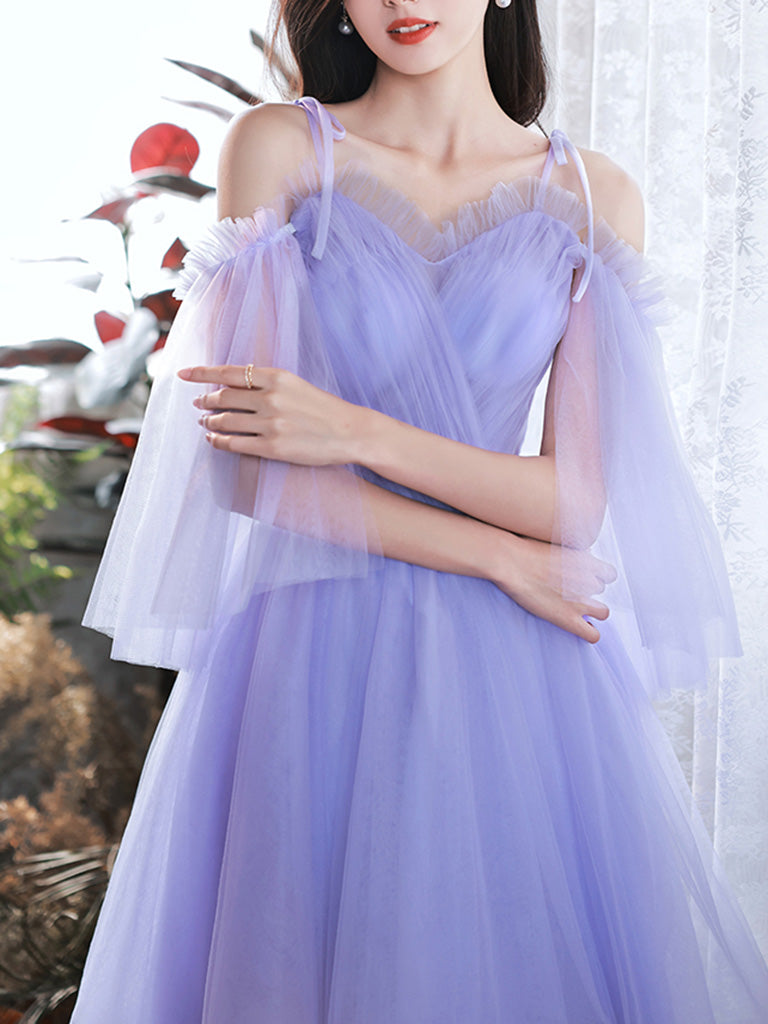 Elegant A-Line Purple V-Neck Tulle Short Prom Dress for Homecoming, Party, and Special Occasions | Flattering Fit & Stunning Design