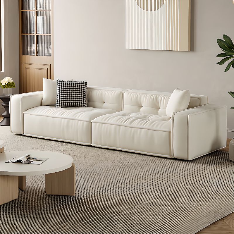 Stylish Minimalist Off-White Loveseat Sofa with 3 Decorative Throw Pillows - Perfect for Small Living Rooms, Apartments & Cozy Reading Nooks