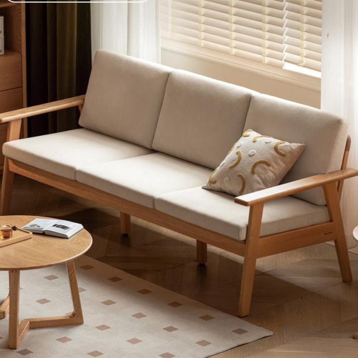 Japanese Style 3-Seater Fabric Sofa - Solid Oak & Pine Wood Frame - Perfect for Living Room, Lounge, or Zen Home Decor