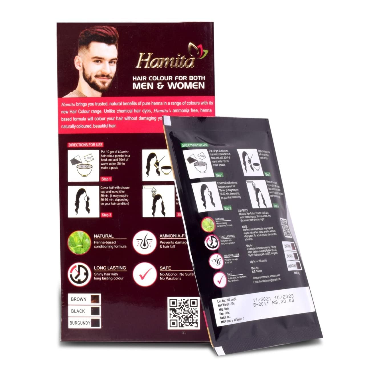 Natural HAMITA Henna Hair Color for Men & Women - Ammonia-Free, Long-Lasting Red Hair Dye | Promotes Healthy, Strong Hair | Perfect for At-Home Hair Coloring & Covering Gray Hair | Pack of 1