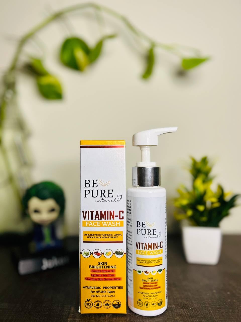Be Pure Naturals Vitamin C Face Wash with Organic Turmeric, Sandalwood & Saffron - Acne & Pimple Control for Glowing Skin (100ml, Orange) | Gentle Daily Cleanser for Oily & Combination Skin