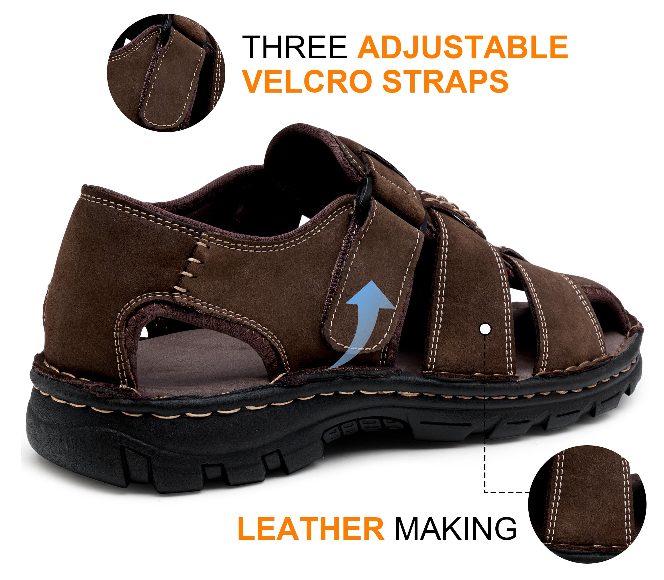 Jousen Men's Leather Open Toe Sandals - Breathable Beach Hiking Sandals for Outdoor Summer Sports | Perfect for Walking, Travel & Water Activities