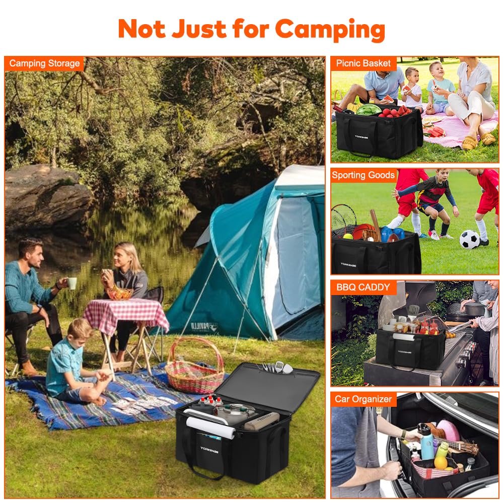 45L Heavy Duty Waterproof Camping Organizer Bag with Hard Bottom & Zippered Lid - 1680D Durable Storage for Camping Cookware, Cooking Utensils - Perfect for RV Trips, Hiking Adventures & Outdoor Cooking Gear Organization