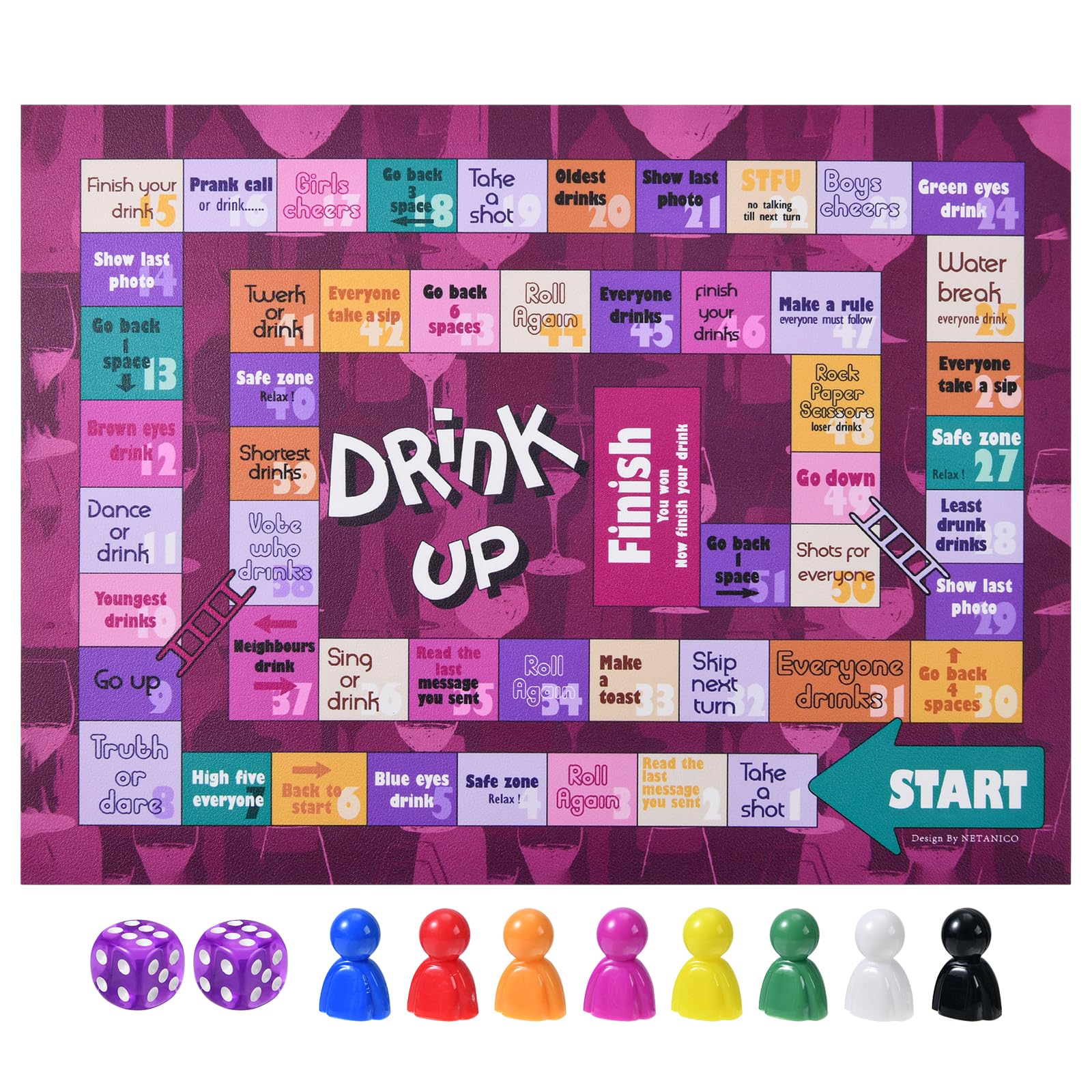 Fun Adult Drinking Games Set - Leather Mat & Board Game for Parties, Girls Night, Bachelorette (21+ Years, 2-8 Players) - Perfect for Game Nights, Social Gatherings & Celebrations