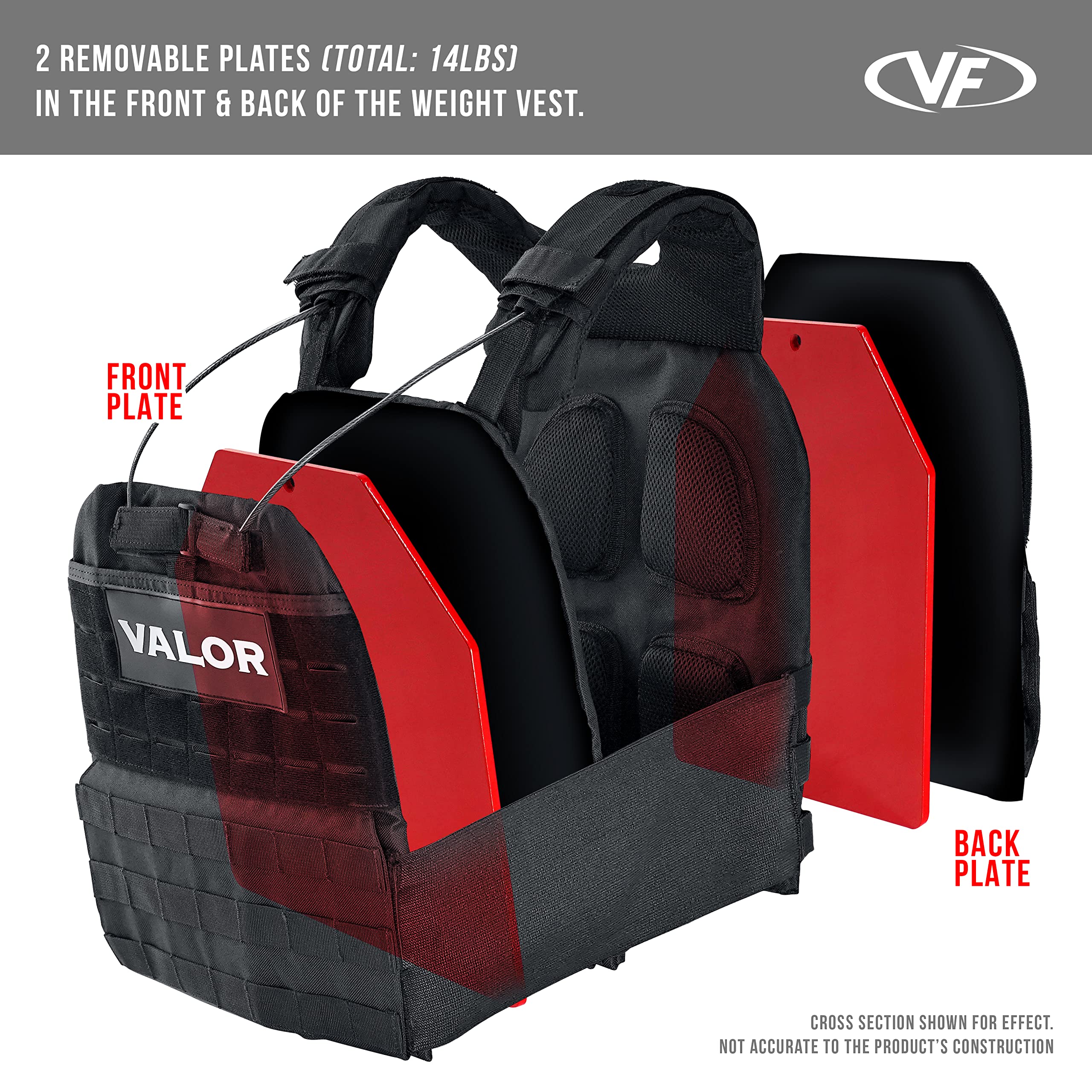 Valor Fitness Adjustable Weighted Training Vest with Removable Plates - 14, 20, 30 lbs for Strength & Endurance Training - Perfect for CrossFit, Rucking, Running & Outdoor Workouts