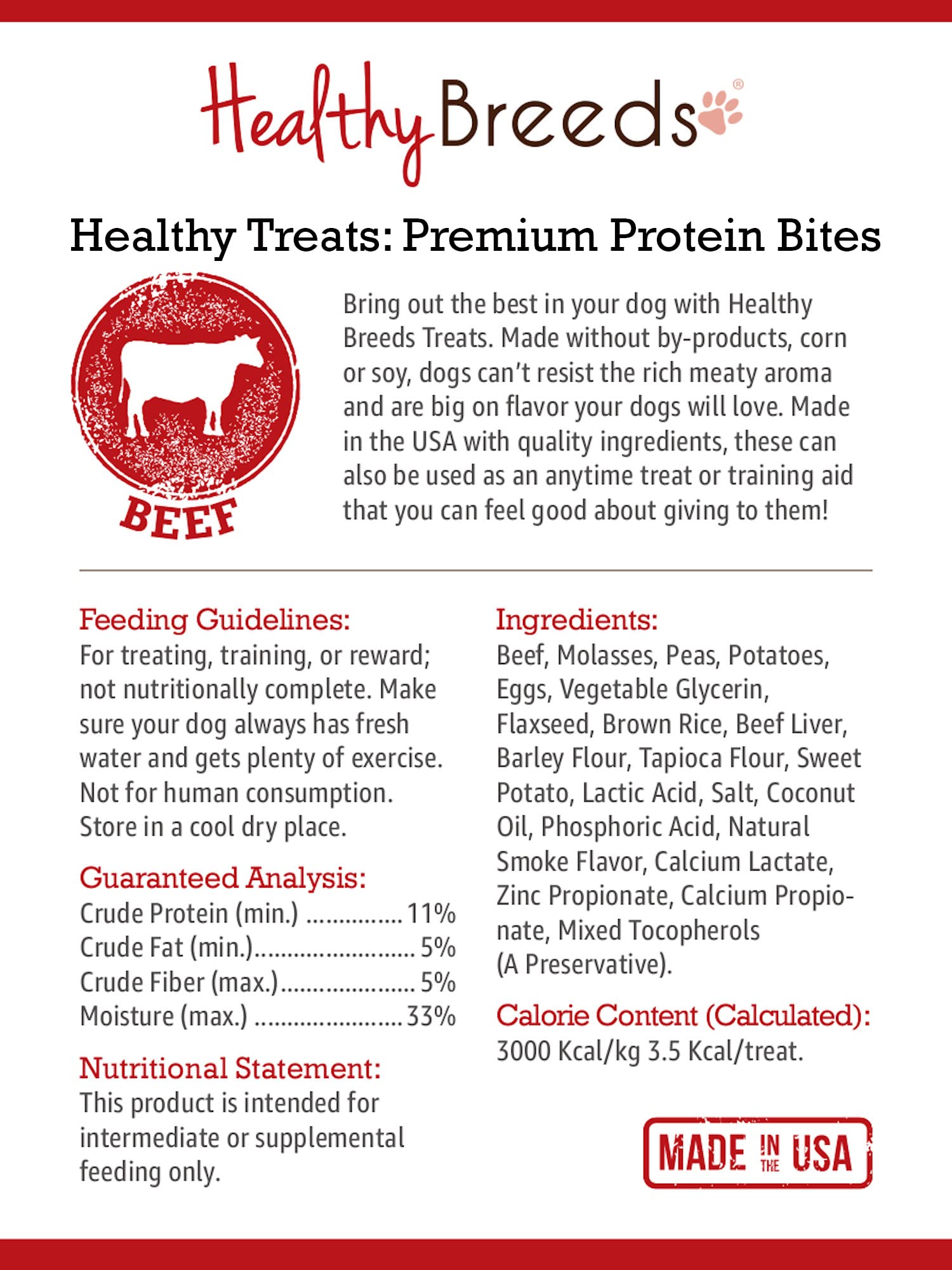 Healthy Breeds Premium Protein Bites for Dogs - Low Fat Beef Dog Treats with Real Meat as First Ingredient - 10oz - Perfect for Training & Rewarding Good Behavior
