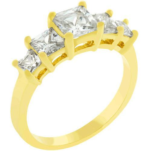 5 Stone Anniversary Ring in Goldtone - Elegant Wedding Band for Women, Durable 925 Sterling Silver Jewelry Gift for Her - Perfect for Anniversaries, Engagements & Special Occasions