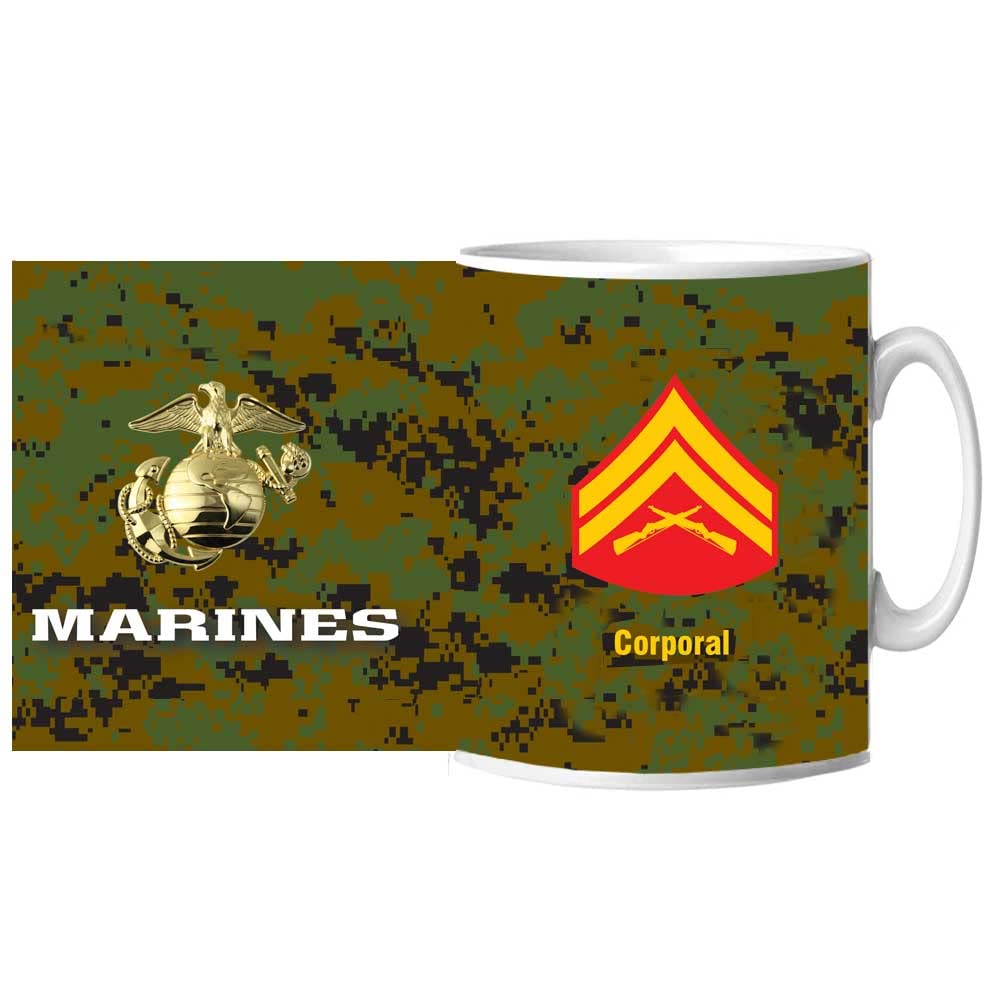 USMC Marine Corps Ceramic Mug 15 oz - Mitchell Proffitt Corporal Design - Durable Coffee Cup for Office, Home & Military Gifts