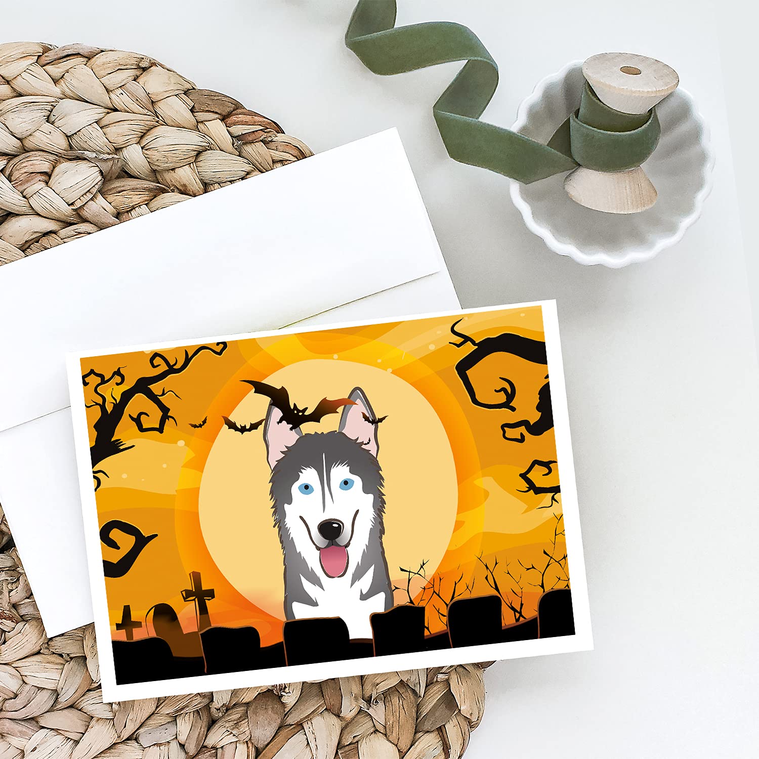 Halloween Alaskan Malamute Greeting Cards - Pack of 8 Blank A7 Note Cards (5x7 inches) with Envelopes | Whimsical Dog-Themed Stationery for Halloween Parties, Thank You Notes & Holiday Greetings