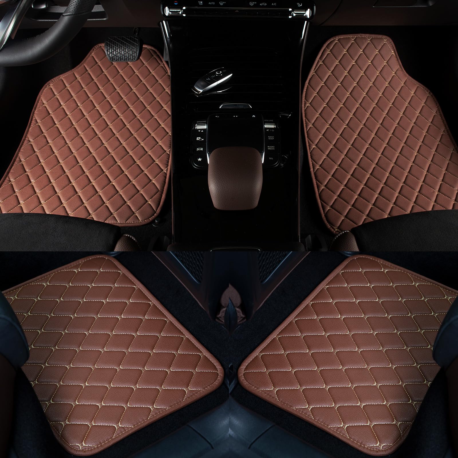 Premium Luxury Leather Car Mats - Universal Fit All Weather Floor Mats for Car, SUV, Van & Truck | Waterproof & Durable Interior Protection for Daily Commute & Road Trips