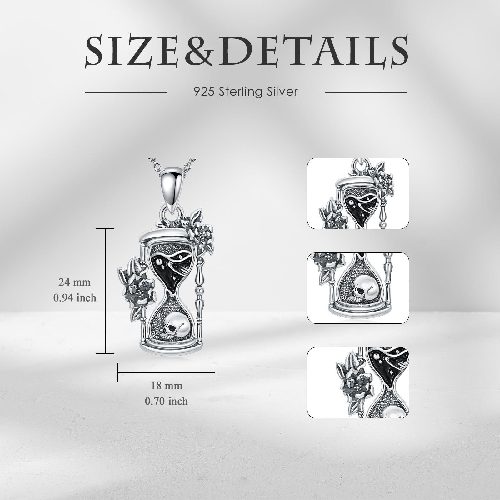 Sterling Silver Memento Mori Necklace with Skull & Hourglass Pendant - Gothic Jewelry for Women, Men | Perfect for Halloween, Dark Aesthetic Fashion & Everyday Wear