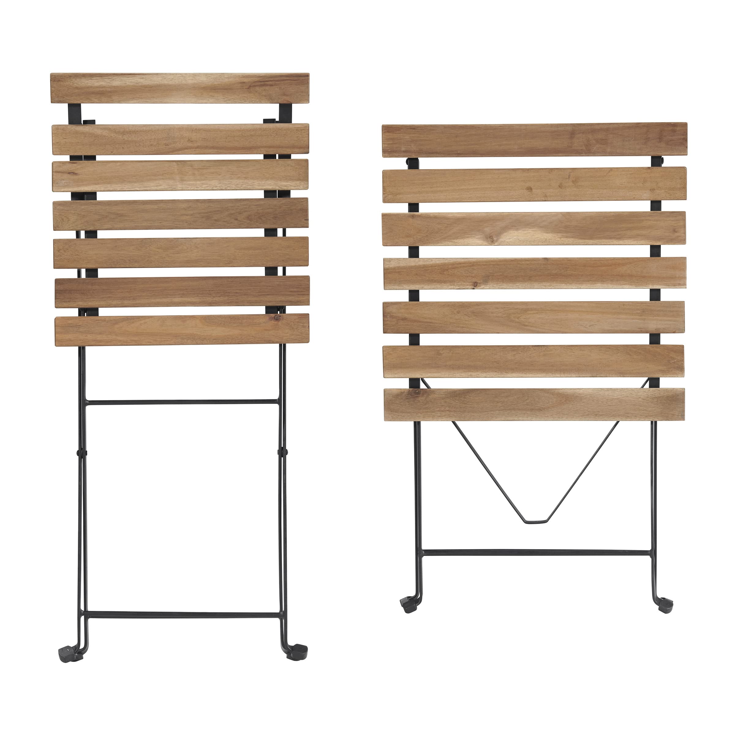 Premium 3-Piece Acacia Wood & Steel Folding Bistro Set - Outdoor Patio Furniture for Porch, Deck, Garden, Balcony & Small Space Dining - Weather-Resistant Café Table & Chairs by Lavish Home (Brown) - Perfect for Morning Coffee, Outdoor Entertaining & Compact Living Areas