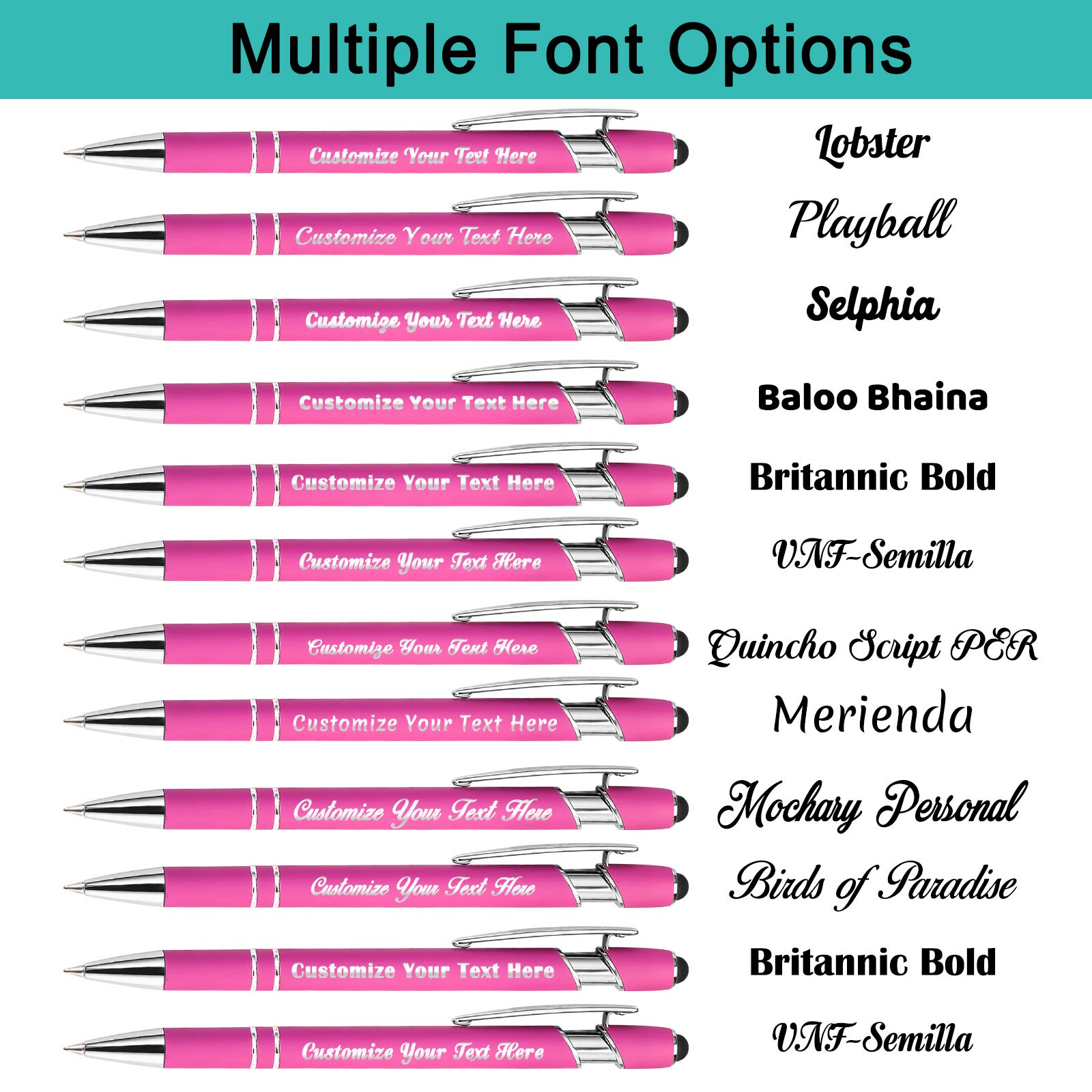 60 Personalized Engraved Pens with Stylus - Custom Name, Logo or Message - Soft Touch Metal Pens - Bulk Graduation, Birthday, Boss & Teacher Gifts - Light Green - Perfect for Office, School & Corporate Events