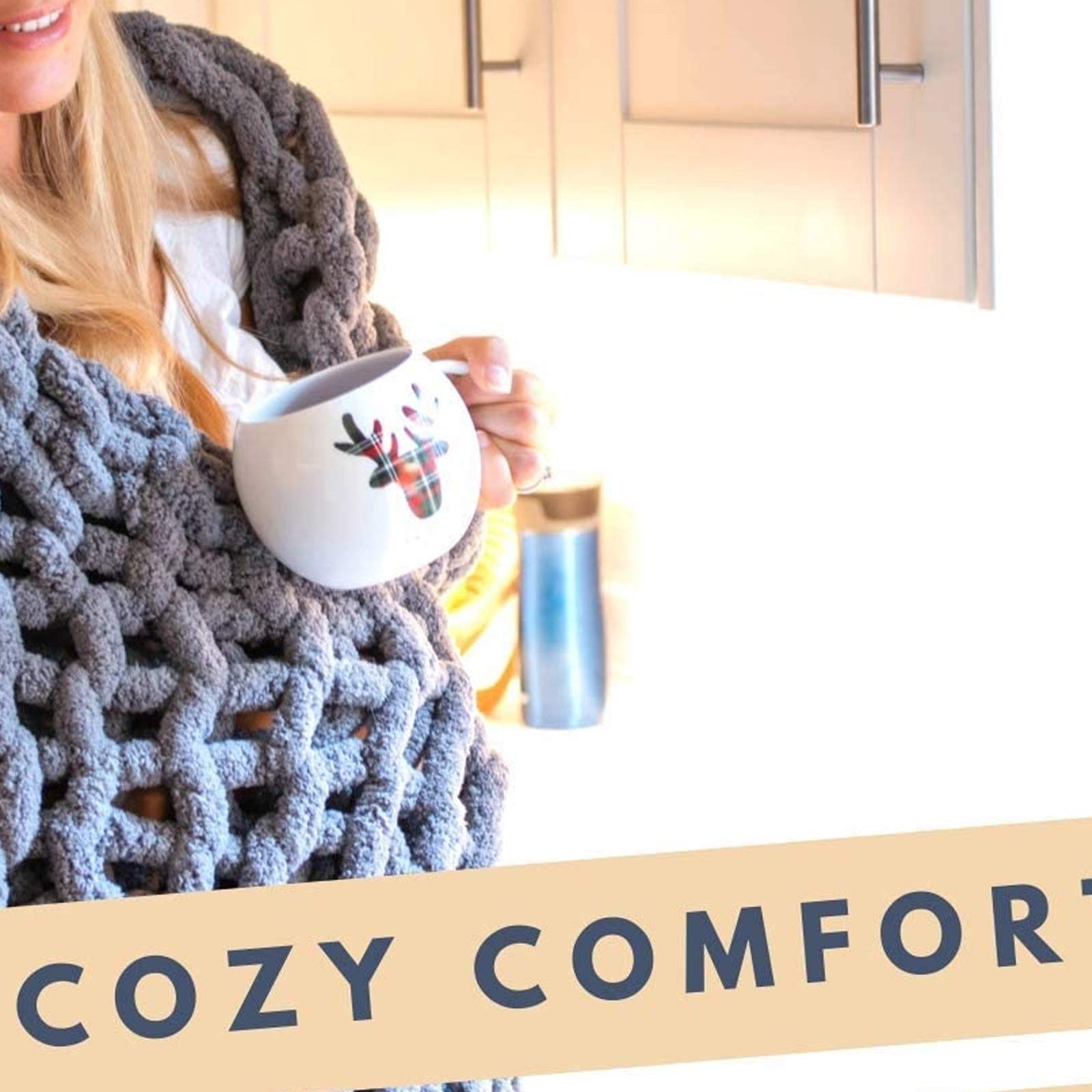 Handmade Chunky Knit Blanket - Soft Chenille Grey Oversized Cable Braided Throw (79x79 Inch) | Cozy Sofa Blanket, Warm Fluffy Bed Cover, Perfect Boho Gift for Home Decor