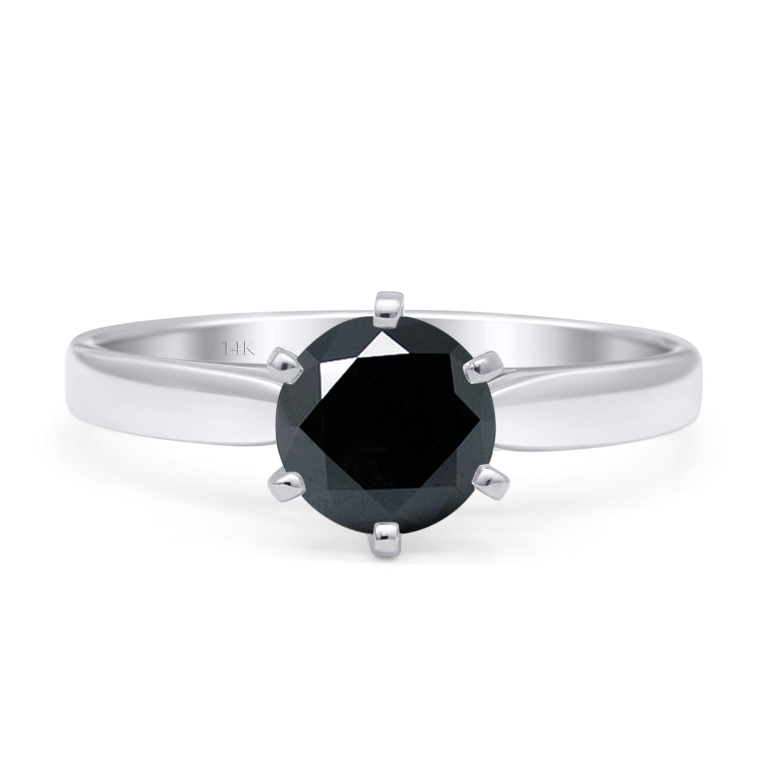 14K White Gold Round Solitaire Black CZ Art Deco Ring for Women - Elegant Vintage Style Engagement & Wedding Band Jewelry Gift for Her