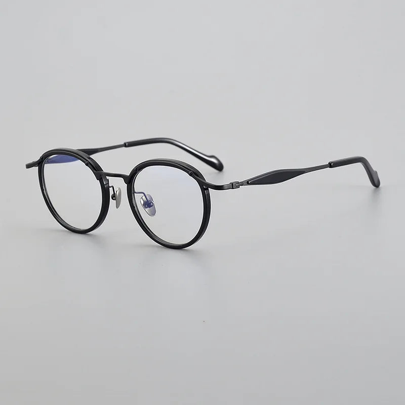 Stylish Black Unisex Full Rim Round Titanium Acetate Eyeglasses Frame 46062 - Perfect for Reading, Work & Everyday Fashion