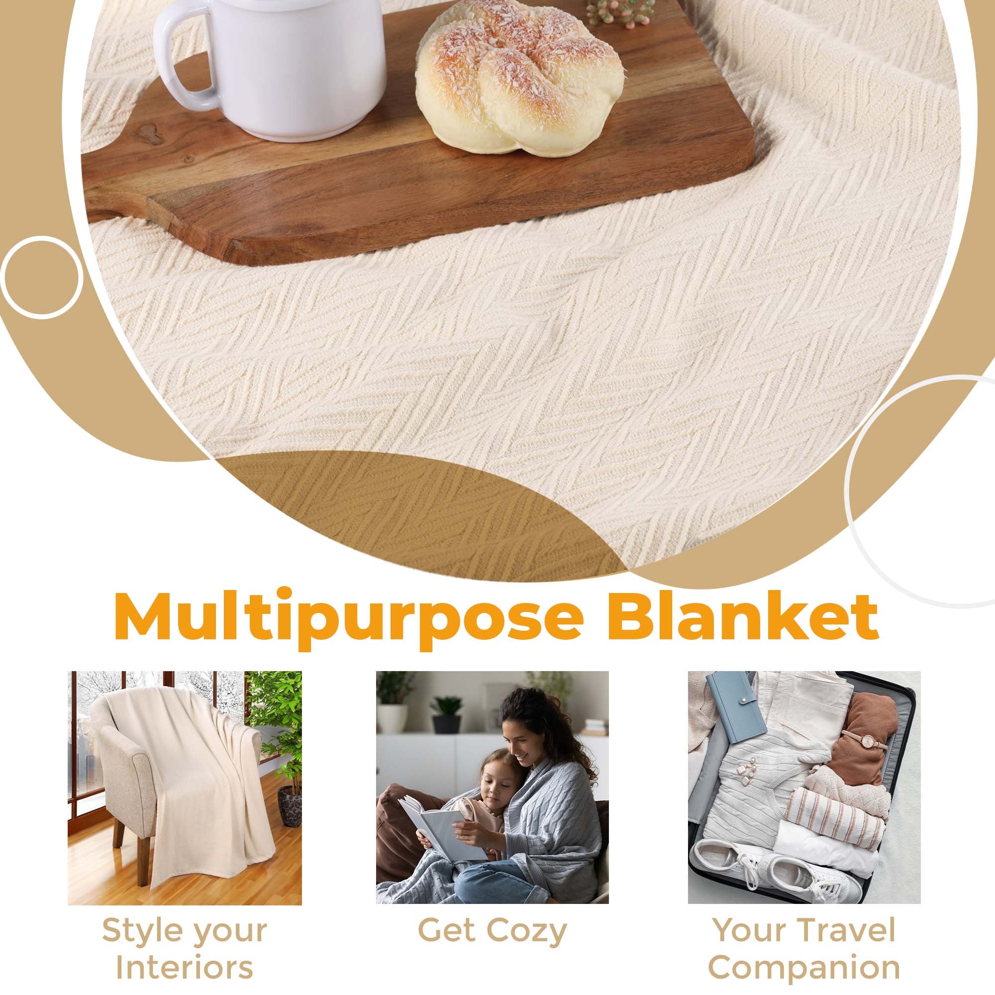 Soft All-Season Chevron Cotton Bed Blanket & Sofa Throw - Cozy Home Decor for Living Room, Bedroom, and Travel