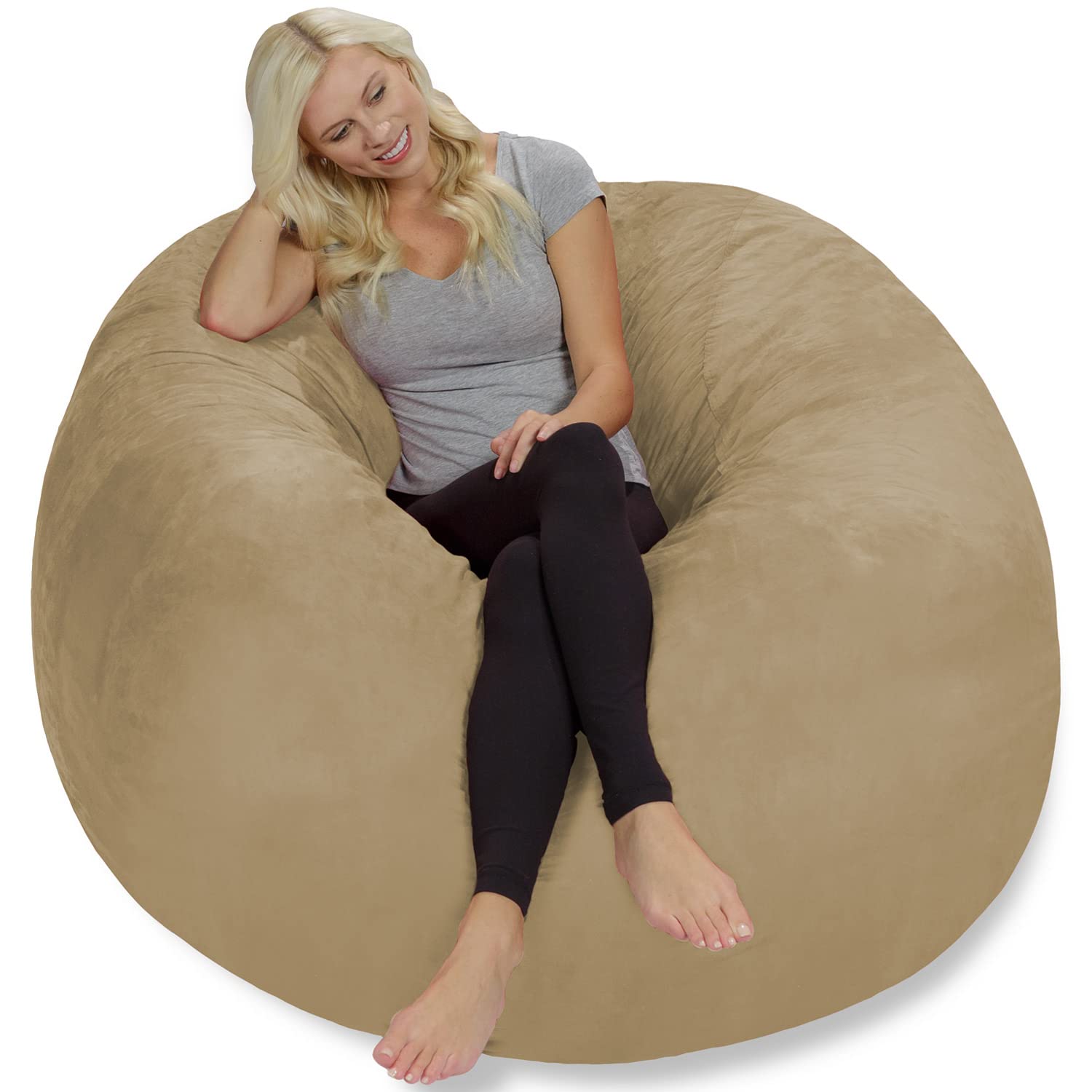 Chill Sack 5' Giant Memory Foam Bean Bag Chair - Oversized Sofa with Soft Microfiber Cover (Khaki) - Perfect for Living Rooms, Game Rooms & Dorm Relaxation