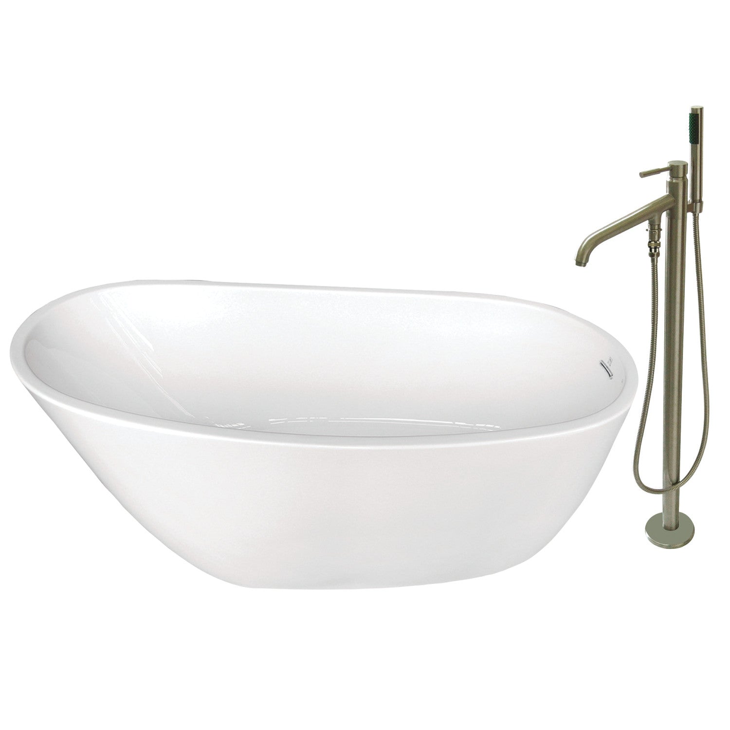 Aqua Eden 59 Inch Acrylic Oval Freestanding Bathtub with Faucet Combo - Glossy White & Brushed Nickel | Modern Slipper Tub for Spa-Like Bathing Experience in Master Bathroom