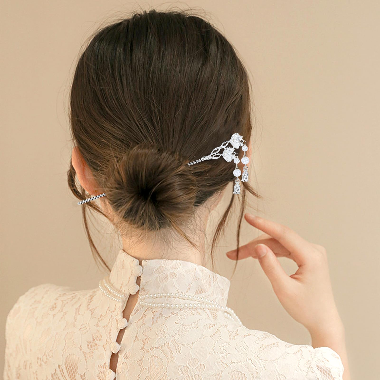 8Pcs Retro Crystal Pearl Silver Hair Sticks with Pendants - Chinese Hanfu Hair Forks, Cloud Star Lotus Hairpins for Women, Bun Updo Holders - Perfect for Weddings, Cosplay & Traditional Asian Hairstyles