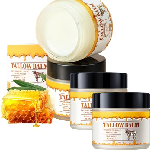 Organic Grass-Fed Beef Tallow & Honey Balm for Face – 2oz Whipped Moisturizer for All Skin Types (3-Pack) | Natural Skincare, Dry Skin Relief, Anti-Aging & Night Cream