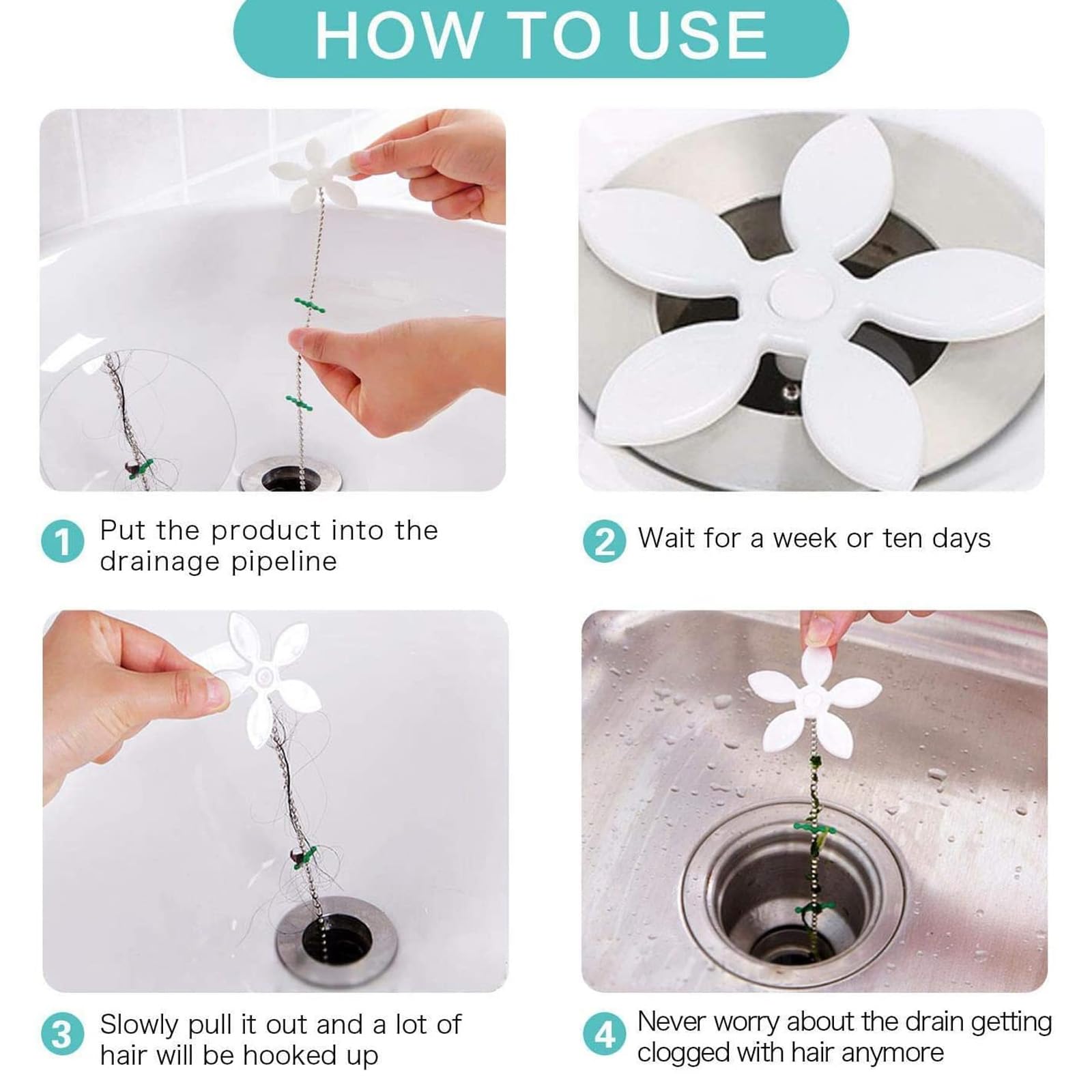 JALCH 10-Pack Flower-Shaped Shower Drain Protectors – Stainless Steel Sink & Bathtub Hair Catcher with Chain Hook – Bathroom Drain Strainer & Kitchen Sink Hair Snare – Perfect for Showers, Tubs, and Sinks to Prevent Clogged Drains