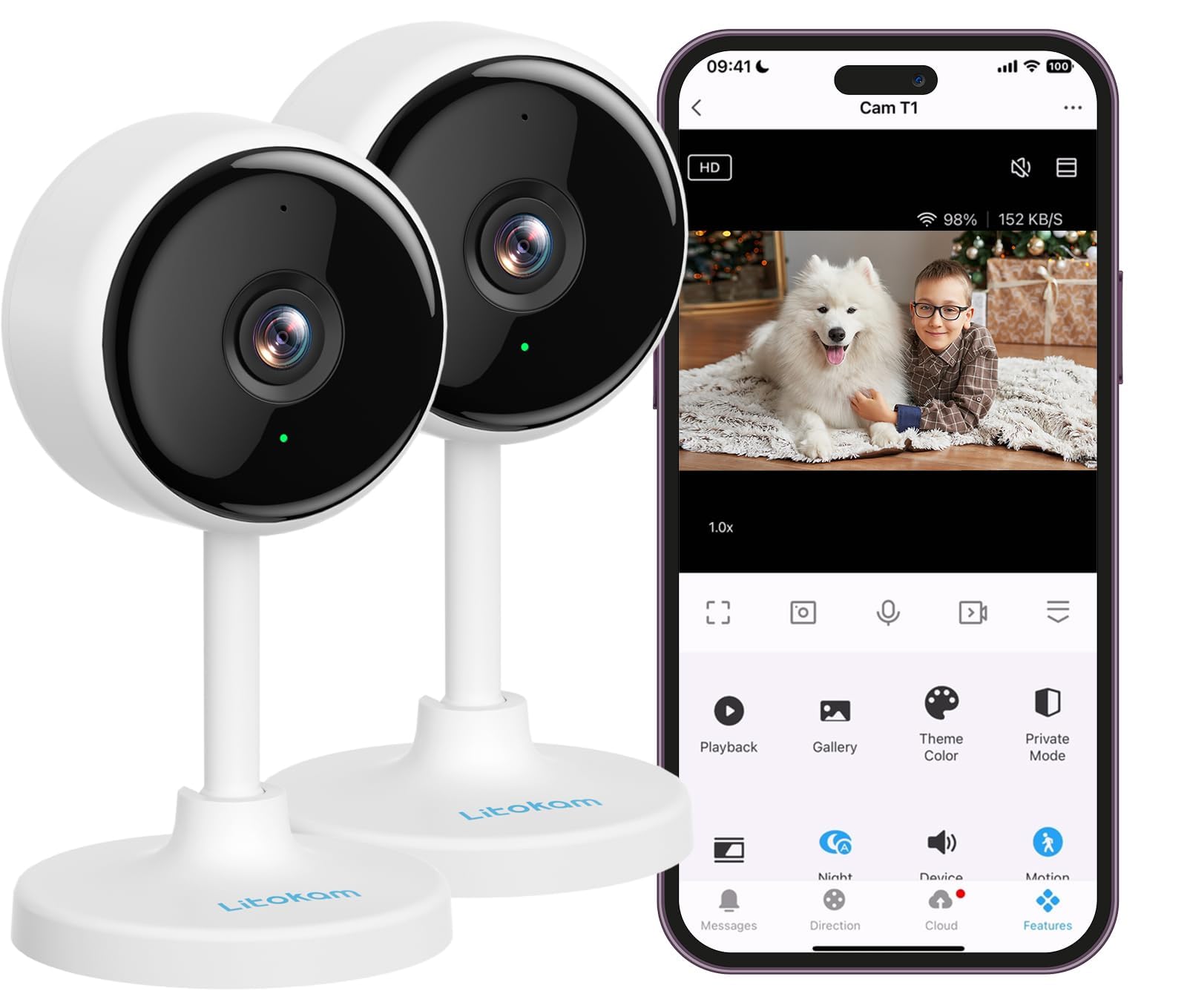 Litokam 2K Indoor Security Camera with Night Vision, Motion Detection & 2-Way Audio - WiFi Pet Camera for Home Monitoring, Works with Alexa & Phone App - Perfect for Baby, Pet & Home Security Surveillance