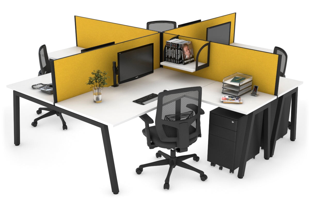 Quadro A Legs 4-Person Corner Workstation Desk - 1600L x 1800W with Cable Management - Modern Office & Home Workspace Solution for Professionals