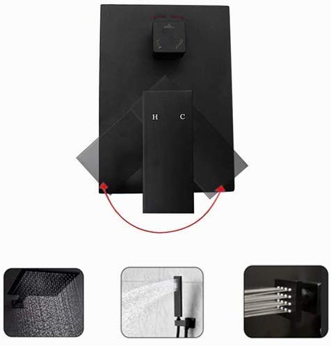 AYIVG 12 Inch Black Ceiling Rainfall Shower System with 6 Body Spray Jets - Modern Bathroom Mixer Shower Set for Luxurious Spa Experience at Home