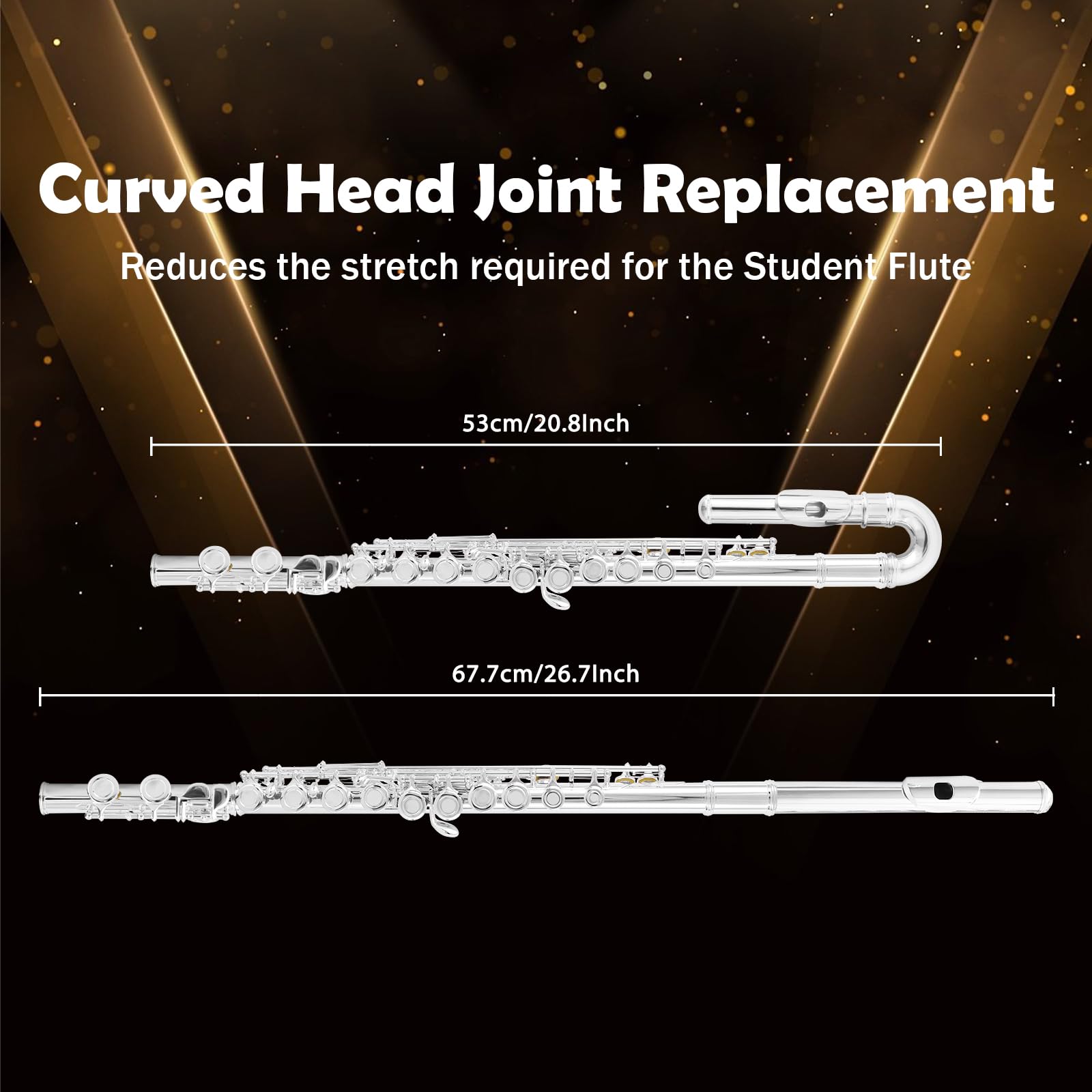 EASTROCK Silver Plated C Flute - 16 Keys Closed Hole Flute with Curved Head Joint for Beginners | Includes Mouthpiece, Cleaning Kit, Stand, Carrying Case, Gloves & Tuning Rod | Perfect for Kids, Students & Music Practice at Home or School