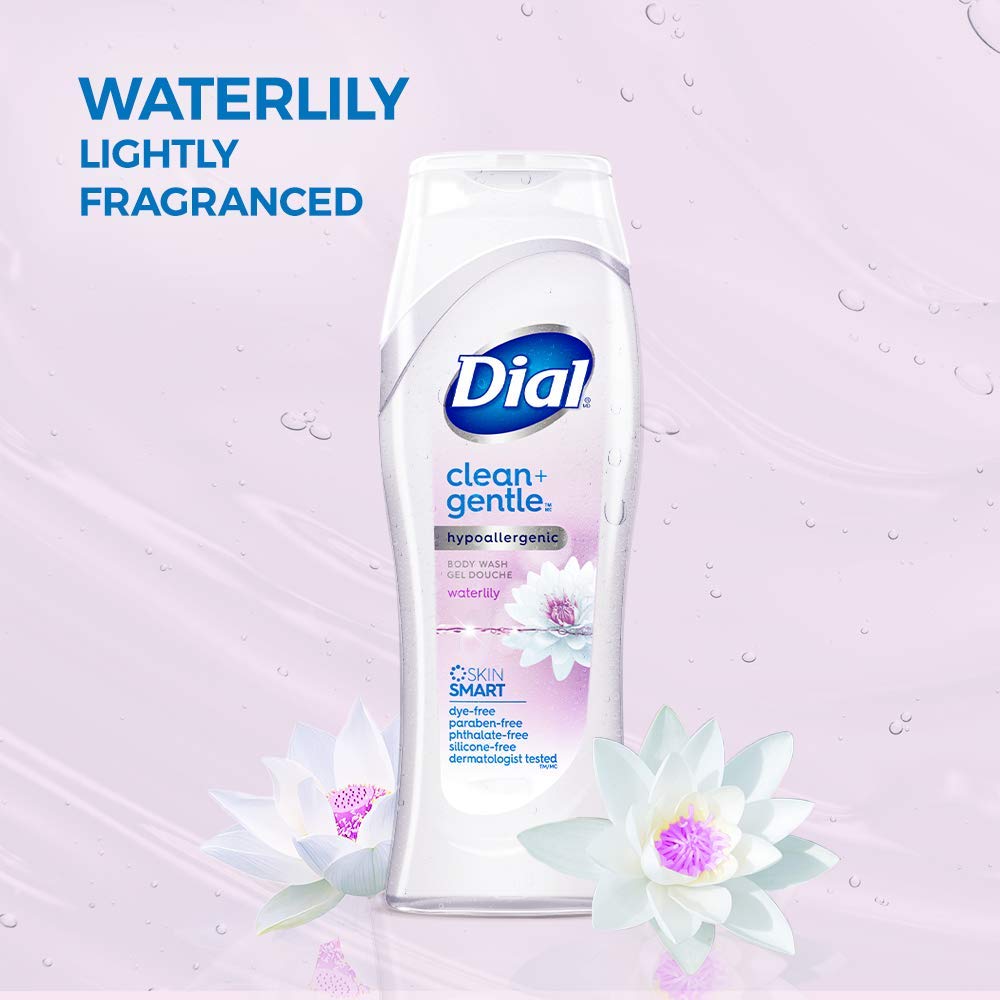 Dial Clean + Gentle Body Wash with Waterlily Scent - 21 Fl Oz | Hydrating & Soap-Free Formula for Sensitive Skin | Perfect for Daily Shower & Relaxing Bath Time