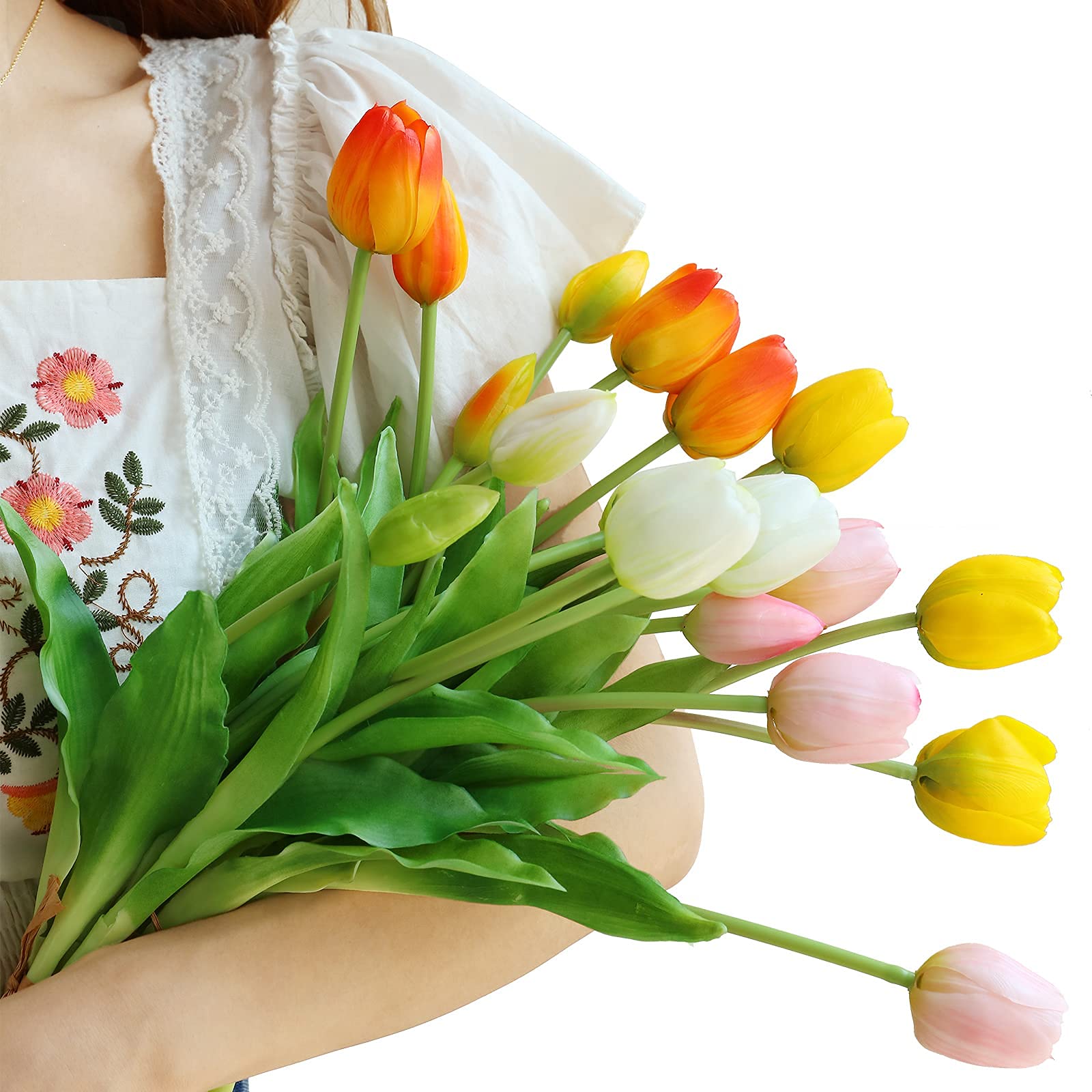 10pcs Real Touch Artificial Tulip Flowers - Faux Latex Tulips Bouquet with Gift Box for Wedding, Party, Home & Room Decor - Perfect for Centerpieces, Tablescapes & DIY Floral Arrangements (Yellow)