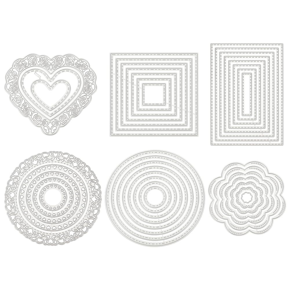 BENECREAT 6 Sets Cutting Dies - 38pcs Metal Stencils for Scrapbooking, Card Making & DIY Crafts - Floral, Heart & Square Embossing Dies for Mother's Day, Wedding Invitations & Photo Albums
