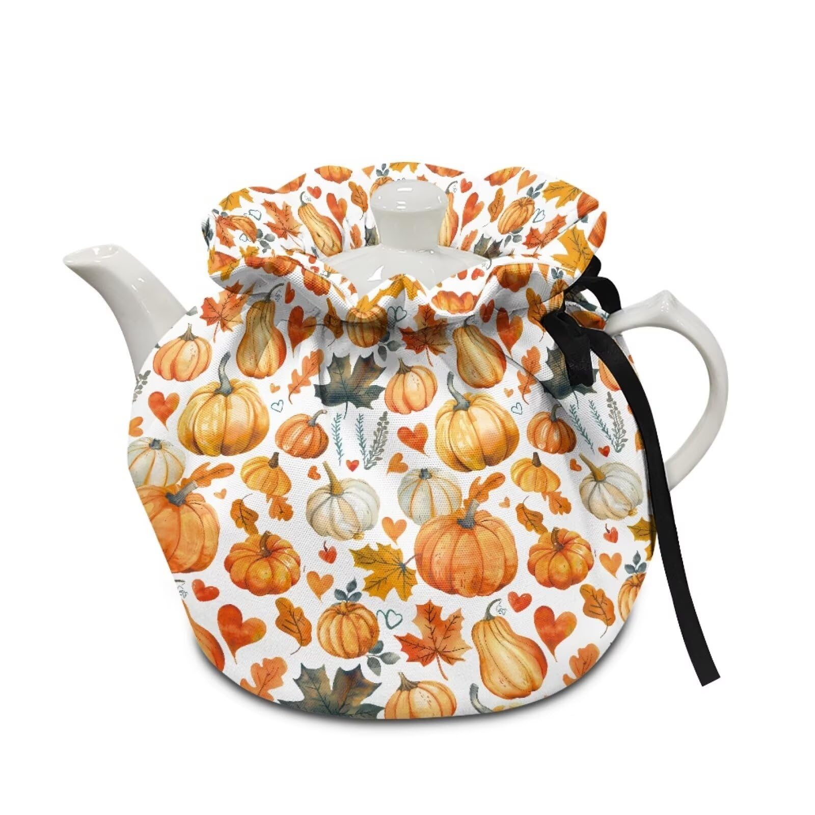 Pumpkin Maple Leaf Tea Cozy Cover - Insulated Teapot Warmer for Kitchen, Fall & Thanksgiving Decor - Perfect for Breakfast Tea, British Tea Parties & Home Kitchen Use