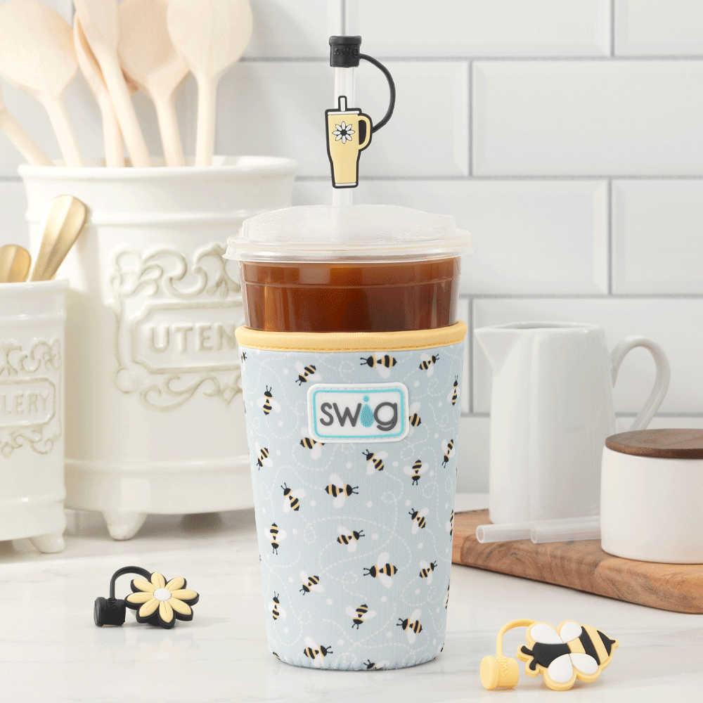 Busy Bee Medium Iced Cup Coolie - Insulated Coffee Sleeve for 16oz Cups, Perfect for Iced Coffee, Bubble Tea & Cold Drinks - Great for Office, Travel & Outdoor Use